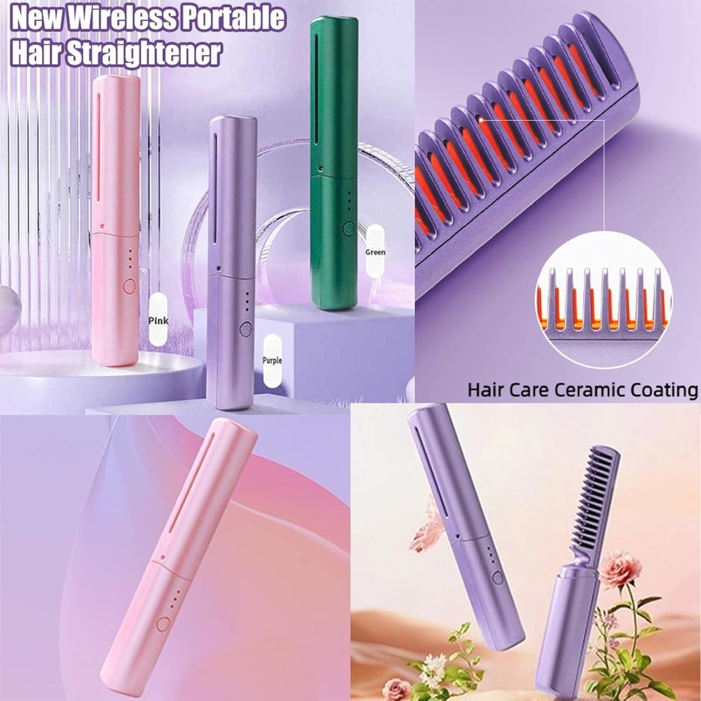 Portable Rechargeable Wallet Hair Straightening Comb