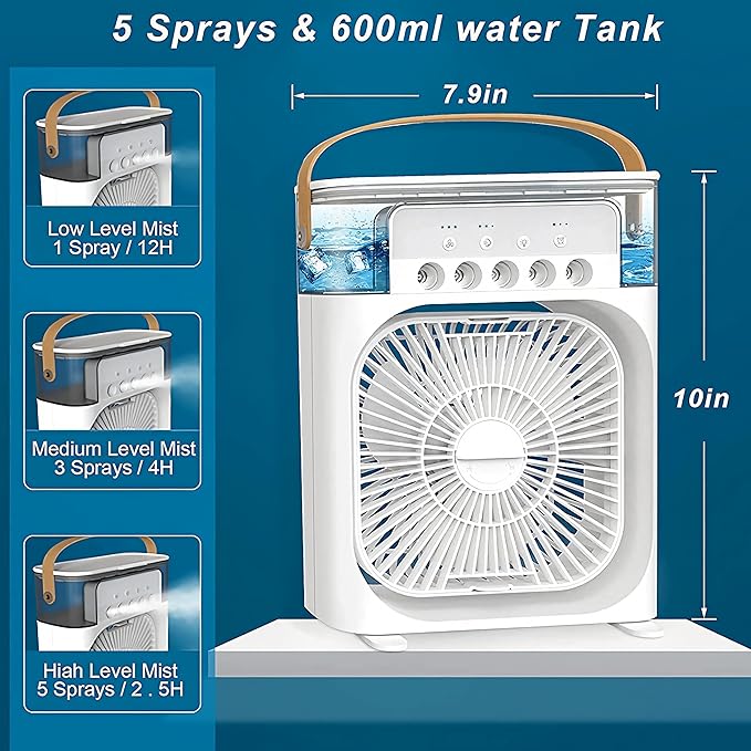 Portable Air Conditioner Fan, Mini Evaporative Air Cooler with Color LED Light
