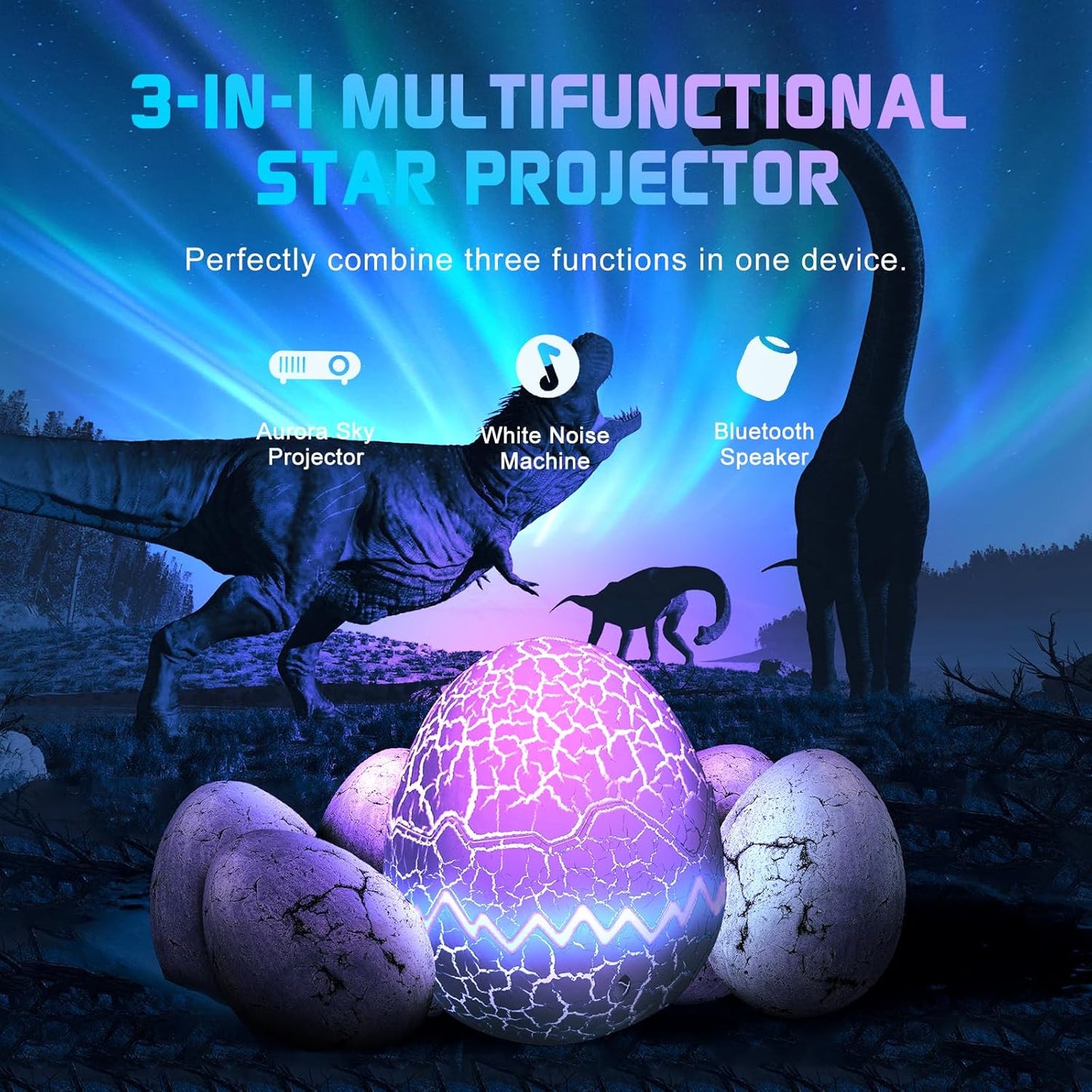 🦖 Dinosaur Egg Galaxy Aurora Projector with Bluetooth Speaker