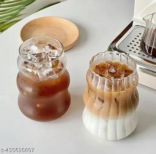 Pack of 2 Glass Coffee Tumbler with Straw