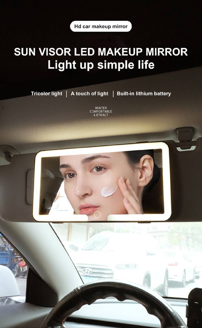 Car Sun Visor LED Makeup Mirror with Touch Sensor, USB Rechargeable Vanity Mirror for Women & Girls