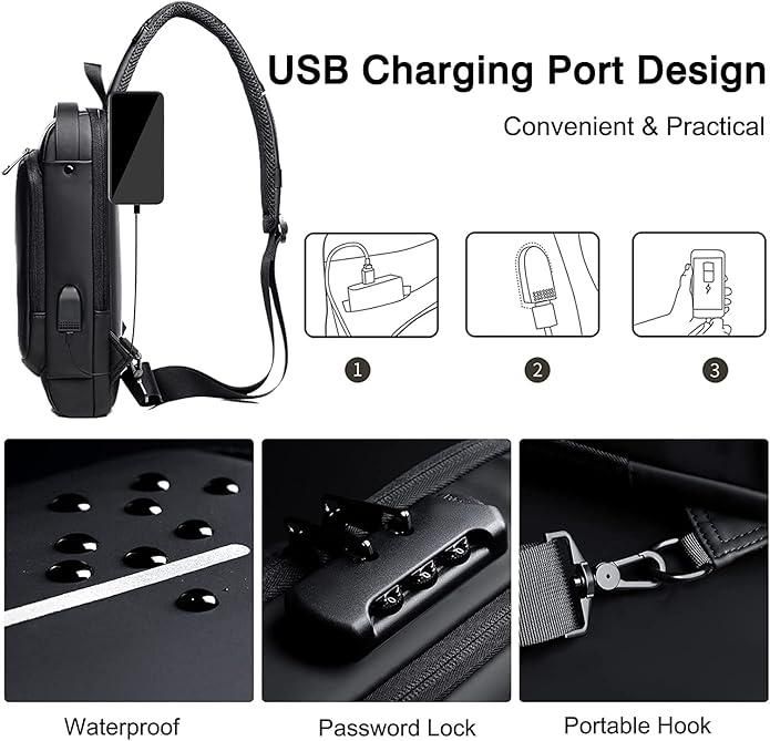 Best Selling Fashion Waterproof Motorcycle Anti-theft Chest Bag USB Men Crossbody Sling Bag Men Crossbody Bag for Men
