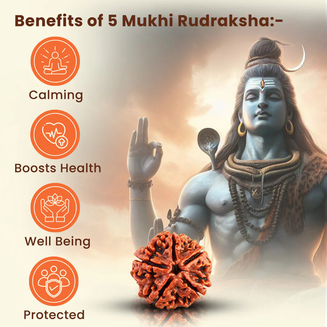 18K Gold Plated Trishul Damru Rudraksha Mala Original Panchmukhi Rudraksha Mala