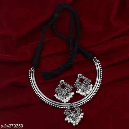 Silver Oxidized Designer Choker Jewellery Set