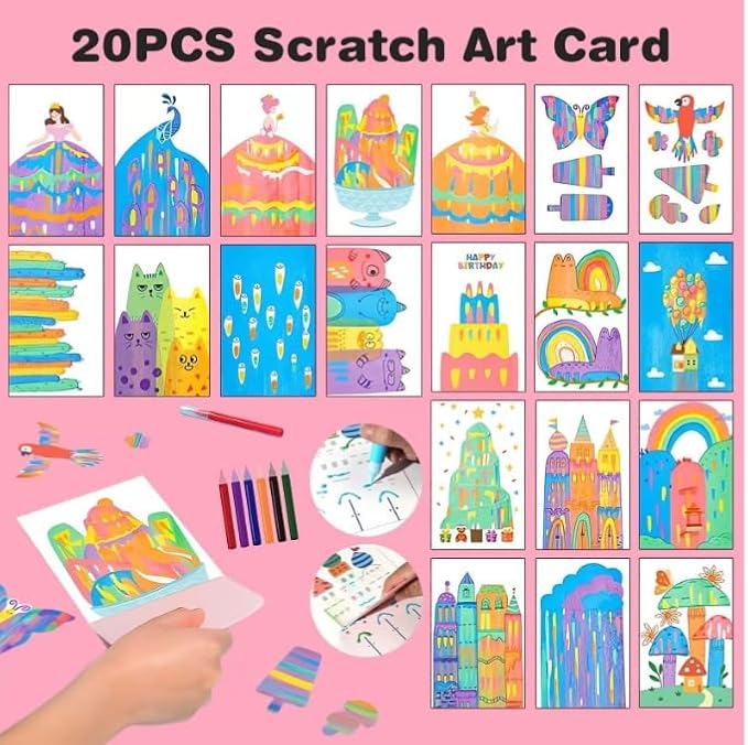 Digi Collections Creative Rainbow Scratch Art Postcard Set for Kids
