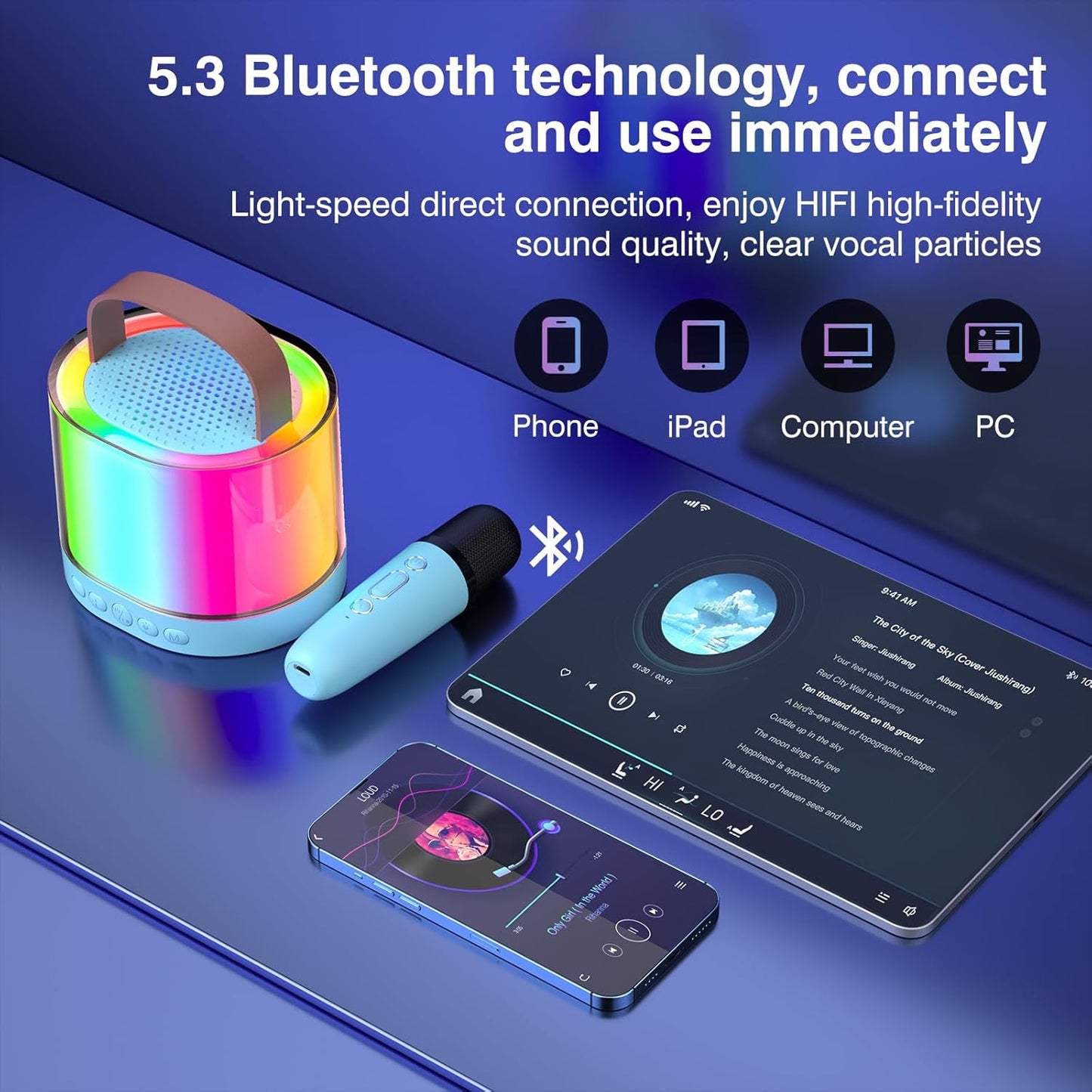 Wireless Bluetooth Speaker Multifunctional RGB Light Portable Music Player