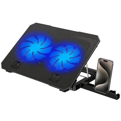 Dual-Fan Adjustable Laptop Cooling Pad with Phone Holder
