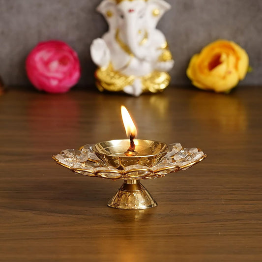 (Pack of 2) Brass Crystal Akhand Diya