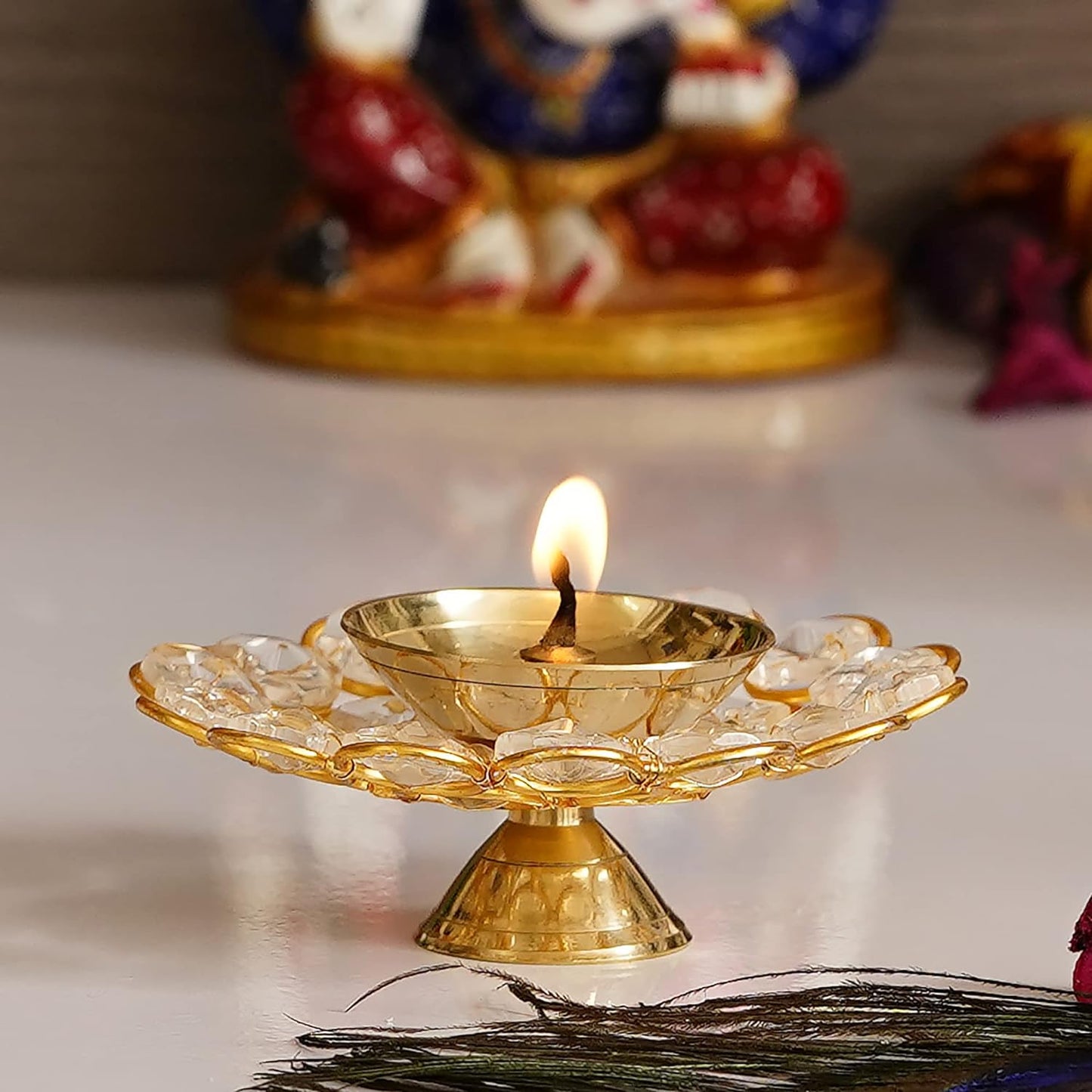 (Pack of 2) Brass Crystal Akhand Diya