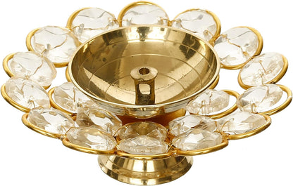 (Pack of 2) Brass Crystal Akhand Diya