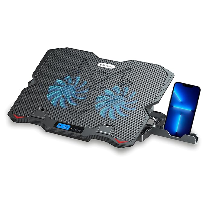 Dual-Fan Adjustable Laptop Cooling Pad with Phone Holder