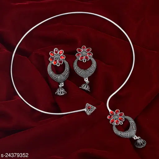 Silver Oxidized Designer Choker Jewellery Set