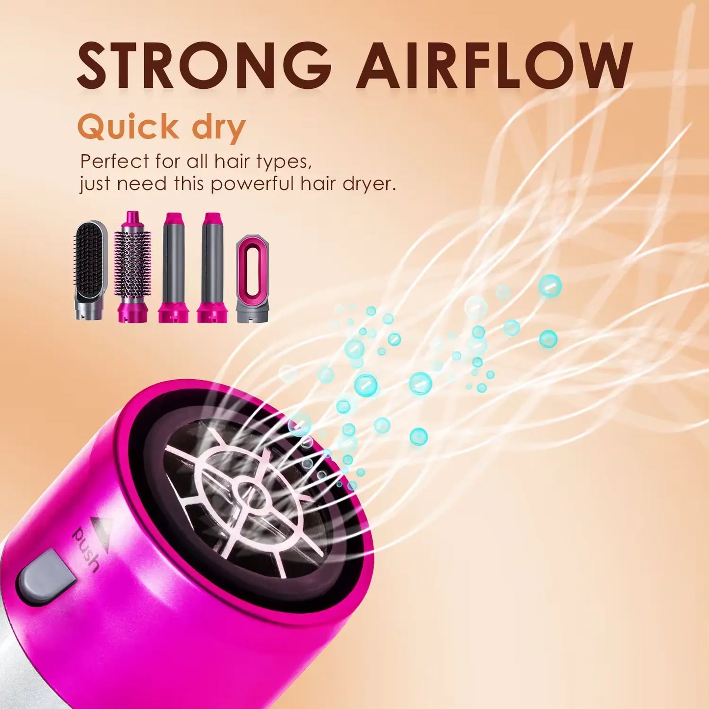 5-in-1 Multi-Functional Hair Styling Tool | Hot Air Brush Hair Dryer with Detachable Comb