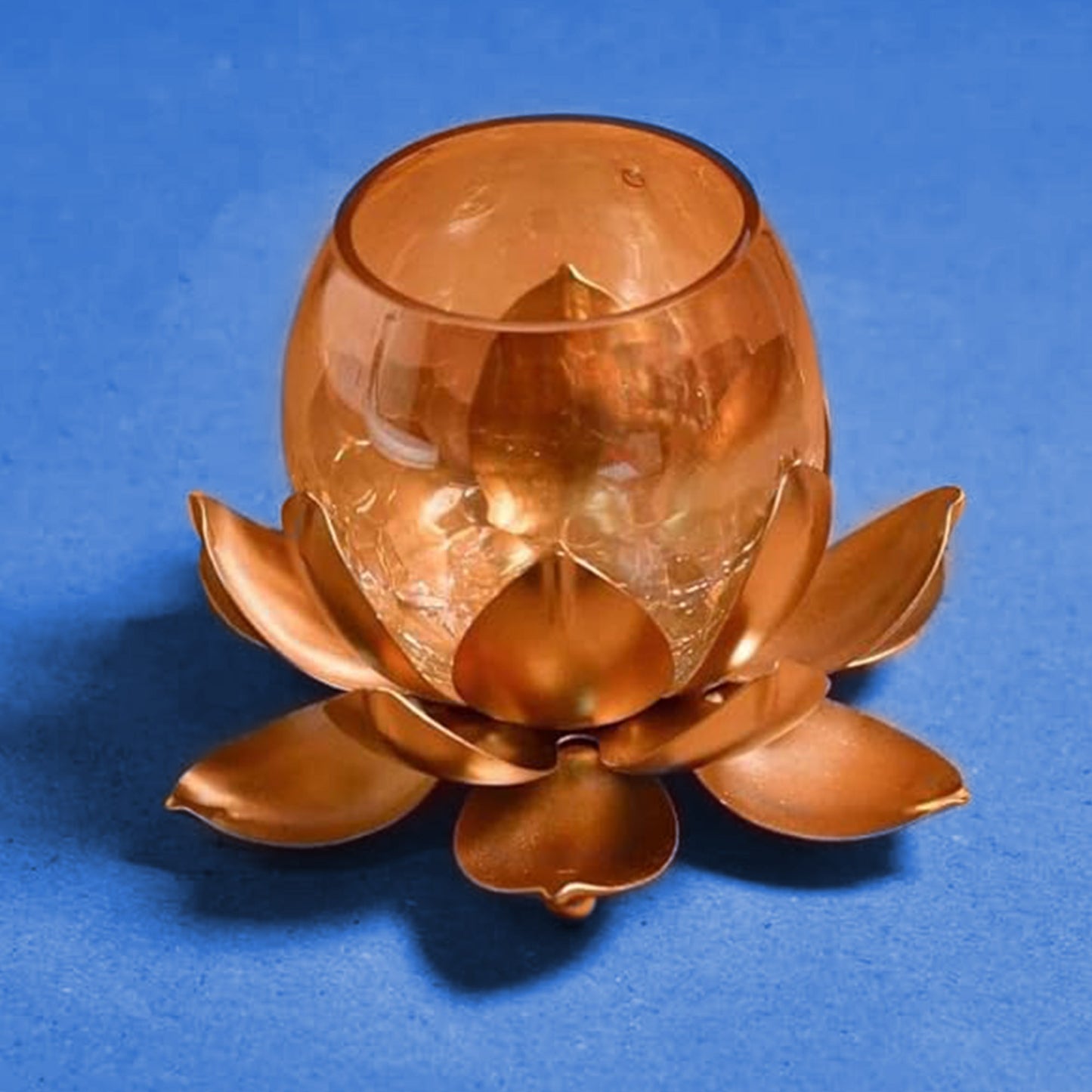 Lotus Flower Shape Tealight Candle Holder with Crackled Glass Cover