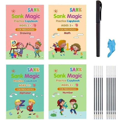 Magic Book for Kids, Sank Magic Practice Copybook, (4 Book+10 Refill+1 Pen+1 Grip)