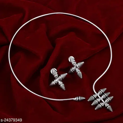 Silver Oxidized Designer Choker Jewellery Set