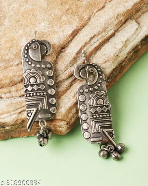 Tanaira Silver Lookalike Parrot Ghungroo Earrings Indian Earring Silver Earring Ghungroo Earring Silvercollection Oxidised Earring for girls and women for Navratri