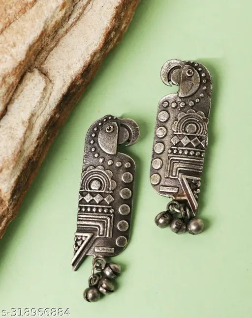 Tanaira Silver Lookalike Parrot Ghungroo Earrings Indian Earring Silver Earring Ghungroo Earring Silvercollection Oxidised Earring for girls and women for Navratri