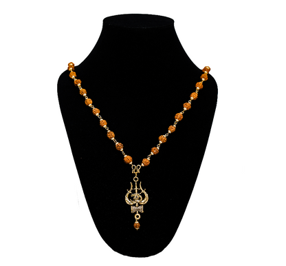 18K Gold Plated Trishul Damru Rudraksha Mala Original Panchmukhi Rudraksha Mala