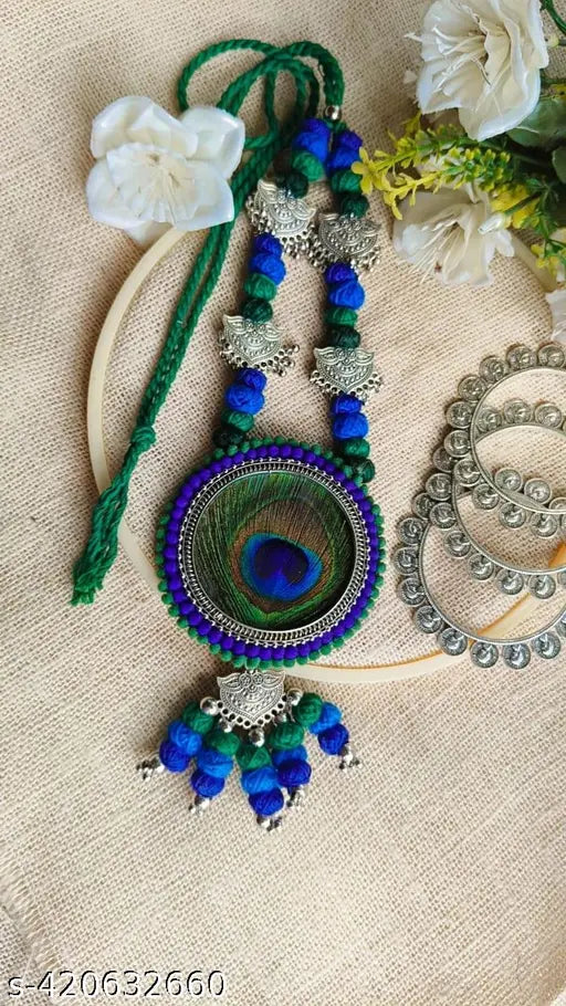 Handmade jewellery, fabric jewellery, women fashion jewellery, peacock mala for Navratri