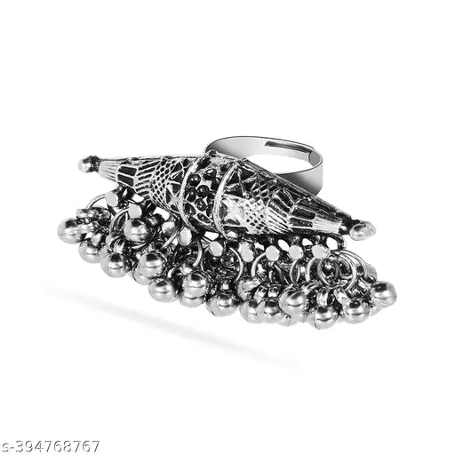 Oxidized Silver Statement Ring For Navratri, Garba Jewelry