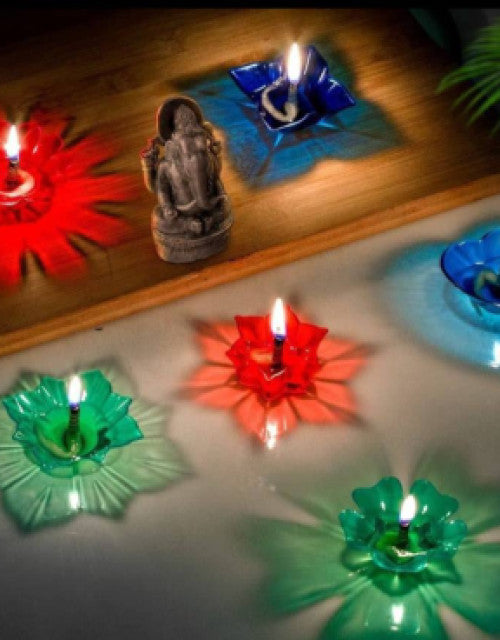 (Pack of 12) Multicolor Plastic Reflection Diya