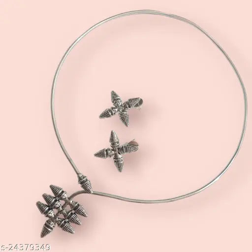 Silver Oxidized Designer Choker Jewellery Set