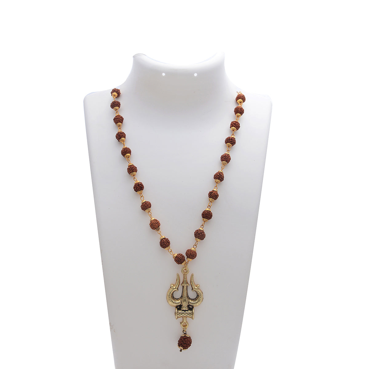 18K Gold Plated Trishul Damru Rudraksha Mala Original Panchmukhi Rudraksha Mala