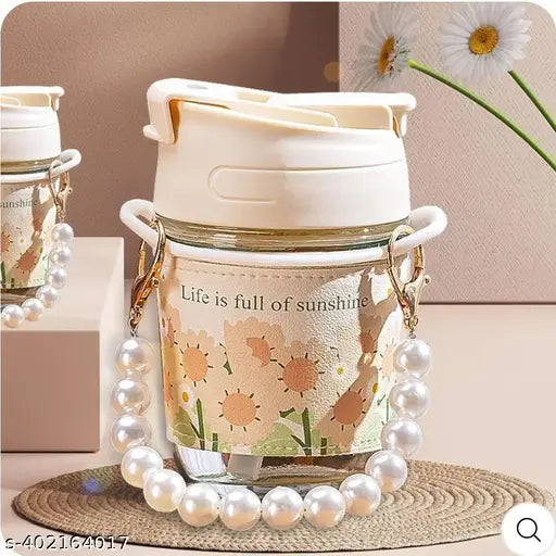 Glass Coffee Mug With Pearl Strap